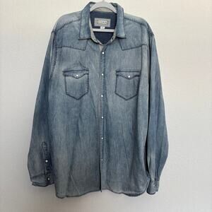 32 Bar Blues Denim Western Shirt XXL Mens Snap Button Long Sleeve Cowboy